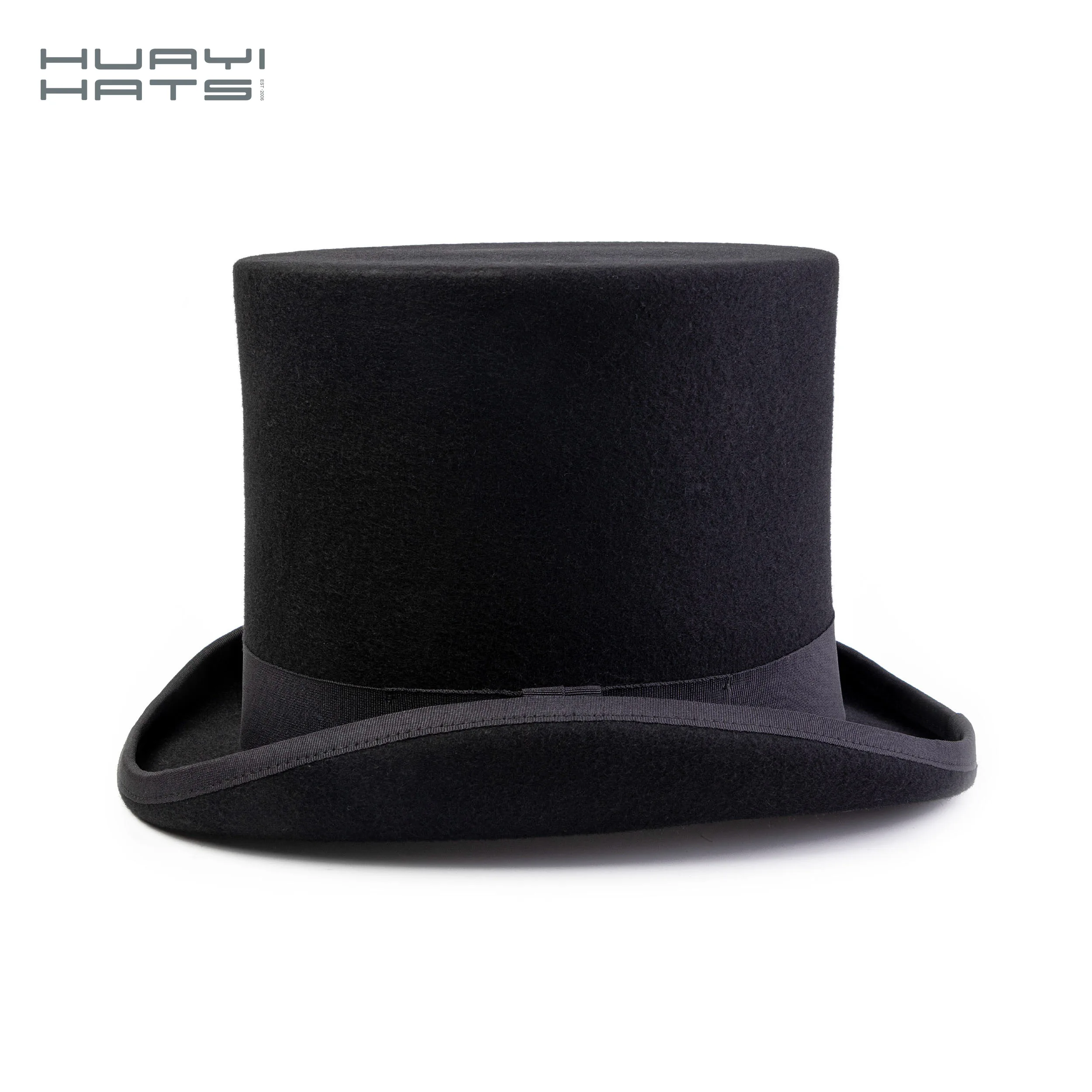 Huayihats custom black women and men top hats with logo 100% wool top hats