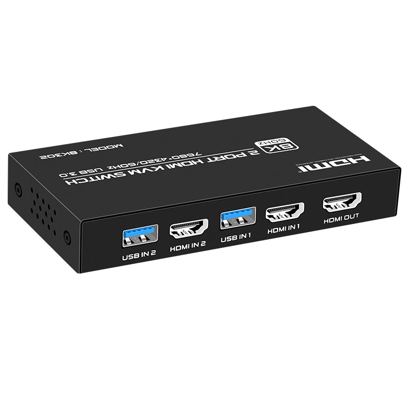 FJGEAR FJ-8K302 Convenient Hot HD Selector Black 2 Port Hdmi Ultra HD Kvm Switch Support 7680*4320/60Hz resolution Usb3.0 switch