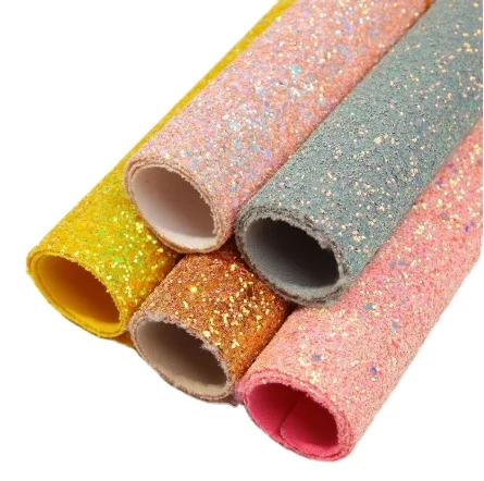wholesale chunky glitter faux leather for wedding decoration cloth, home wall decoration fabric
