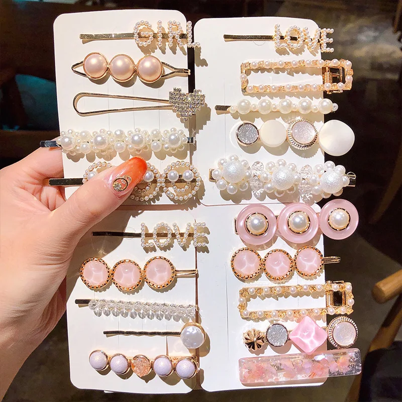 
Fashion Sweet Hairpins Barrettes Hair Accessories Set Pearls Acetate Geometric Hair Clips for women and girls 
