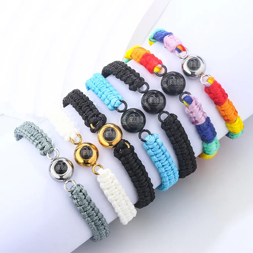 Wholesale 100 Languages I love You Stainless Steel Projection Bracelet Adjustable Colorful Couple Bracelets