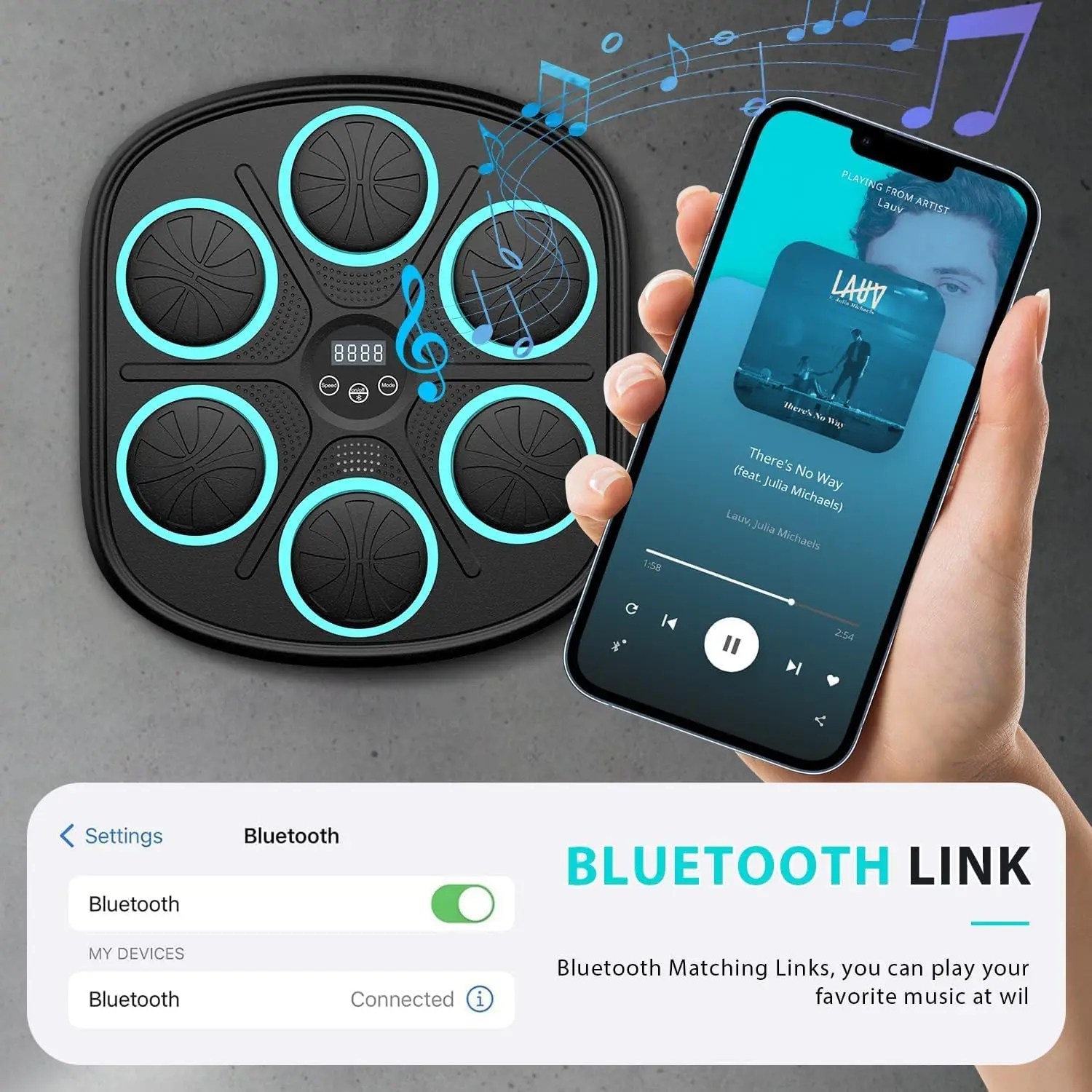 Wellshow Sport Smart Music Boxing Machine with Gloves Bluetooth Training Machine with LED Electronic Wall Mounted for Home Gym