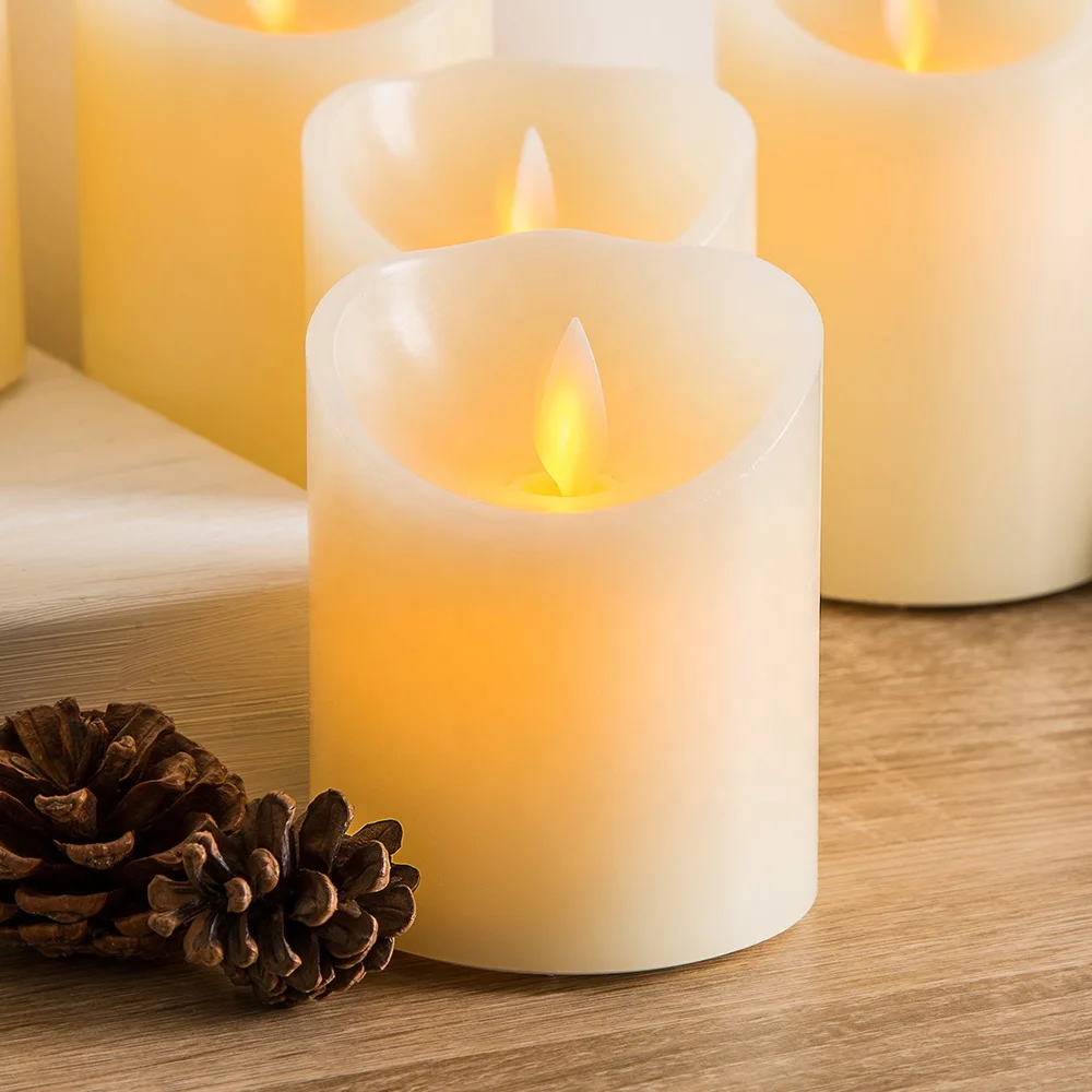 Движущийся пламя матового цвета D7.5 столб цвета слоновой кости парафиновый воск на батарейках имитация таймера пульт дистанционного управления Свадебная светодиодная восковая свеча