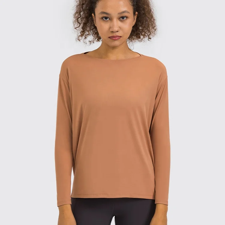 10 solid colors Custom private logo wholesale long sleeve high quality t shirt loose fit sports shirt for women