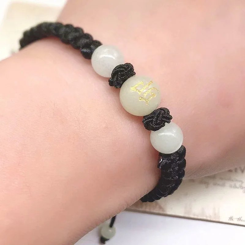 Rinhoo Luminous Beads 12 Chinese Zodiac Signs Charm Bracelets Vintage Handmade Braided Black Red Rope Bracelet Birthday Gifts