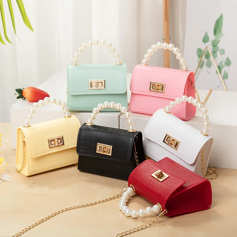 Mini Jelly Hand Bag Women Purses And Handbags Alligator Pattern Pearl Candy Color Ladies Hand Bags 2024
