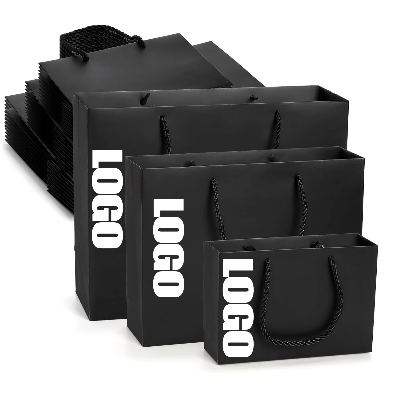 Black big shopping clothing packaging competitive price eco friendly With Your Own Logo customizable cardboard bag