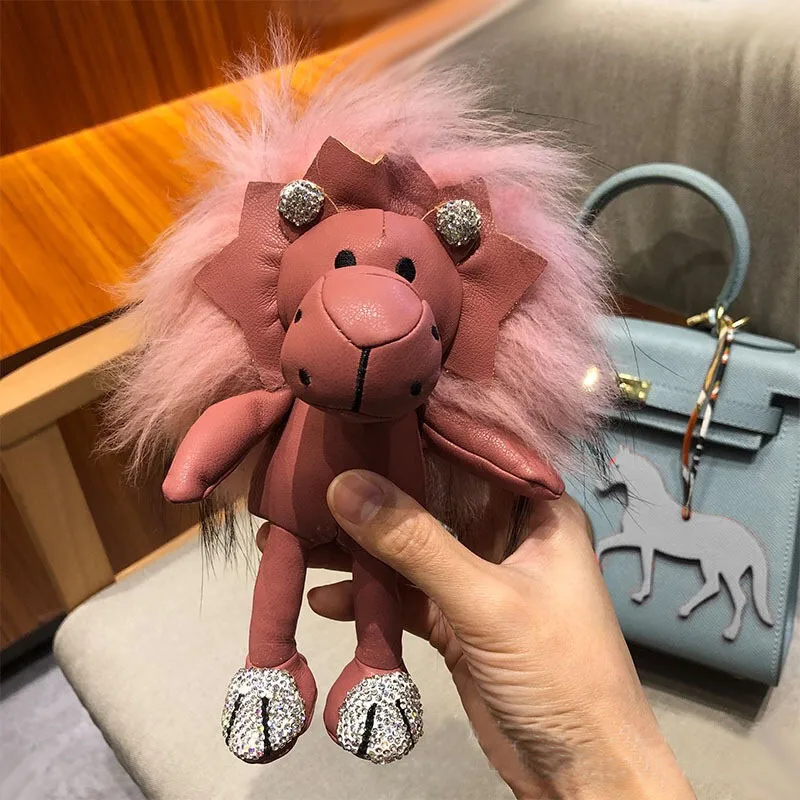 Lion Diamond Paw Doll Cartoon Cashmere Wool Bag Ornament Car Keychain