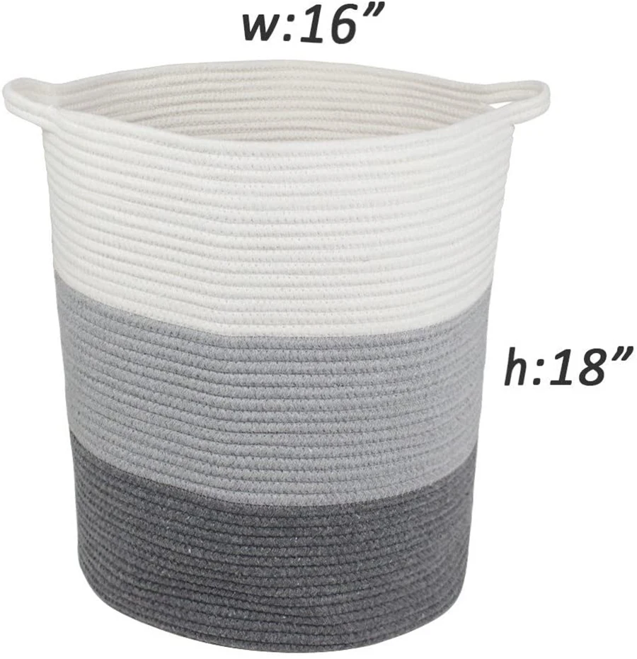 Woven Cotton Rope Storage Basket Laundry Hamper Basket Foldable Container