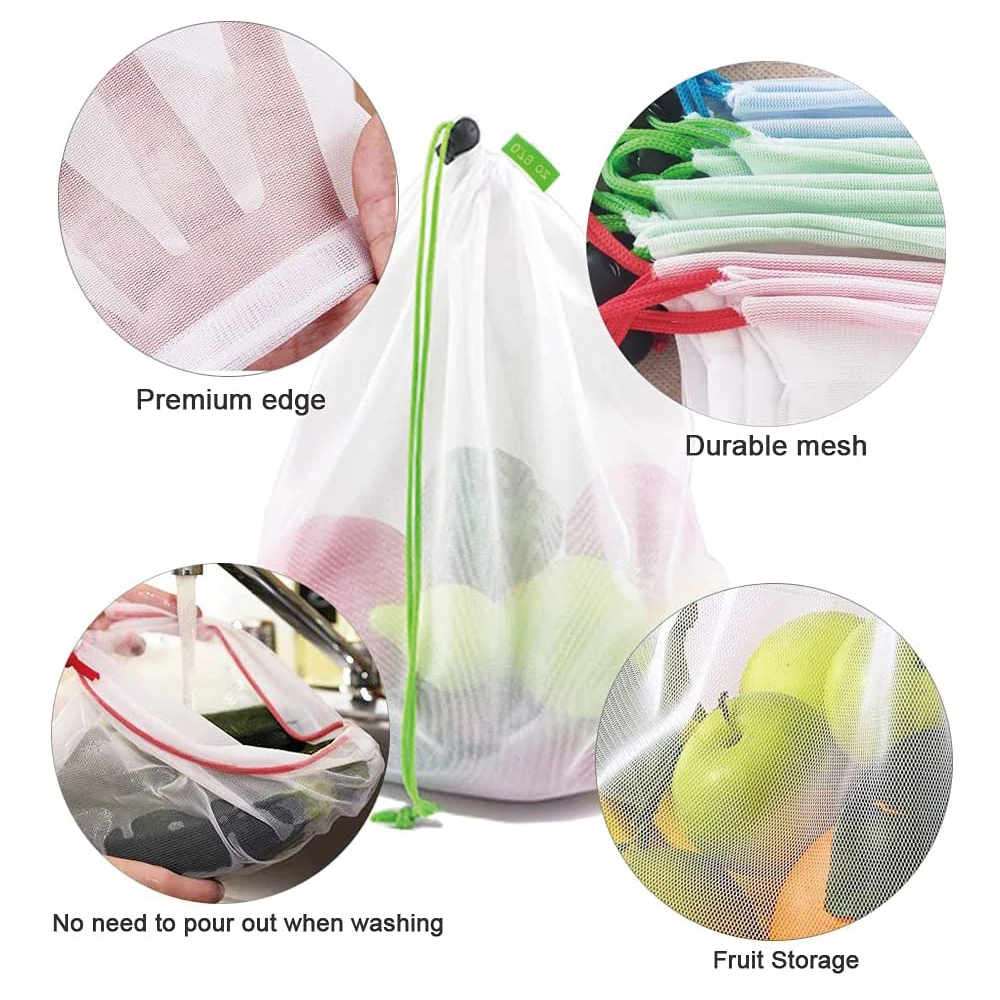 Reusable Drawstring Mesh Bags Lightweight Washable Transparent Storage Bag For Fruit And Toy