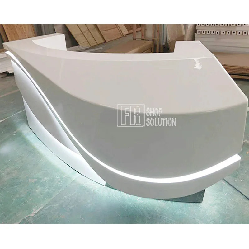 По индивидуальному заказу уникальные формы искусства современный белый изогнутый СВЕТОДИОДНЫЙ офис клиника красоты стойка регистрации стол