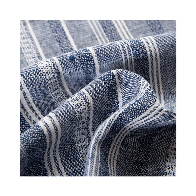 
Modern Design white and blue stripe fabric linen viscose fabric 