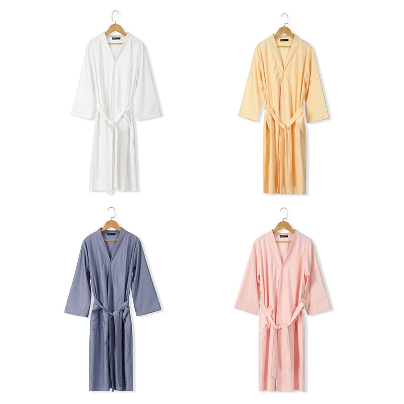 unisex light polyester knee length Kimono Waffle Spa Bathrobe