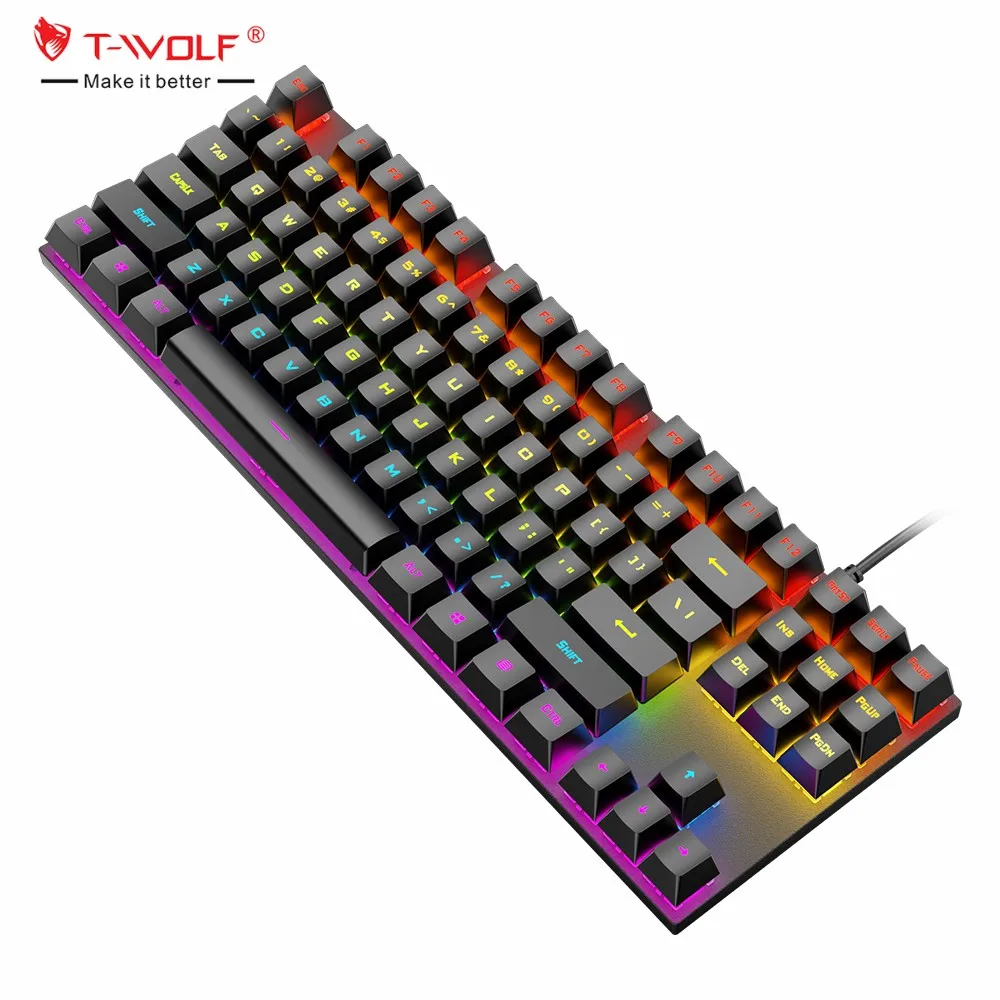 New design TWOLF T18 Multi-color RGB Light 87keys wired mechanical keyboard for Laptop Computer gamer