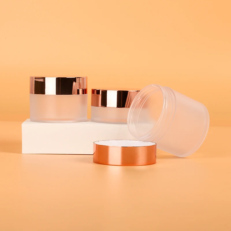 20g 30g 50g acrylic frosted round shape pet lip scrub containers plastic cosmetic face cream jars with rose gold lids