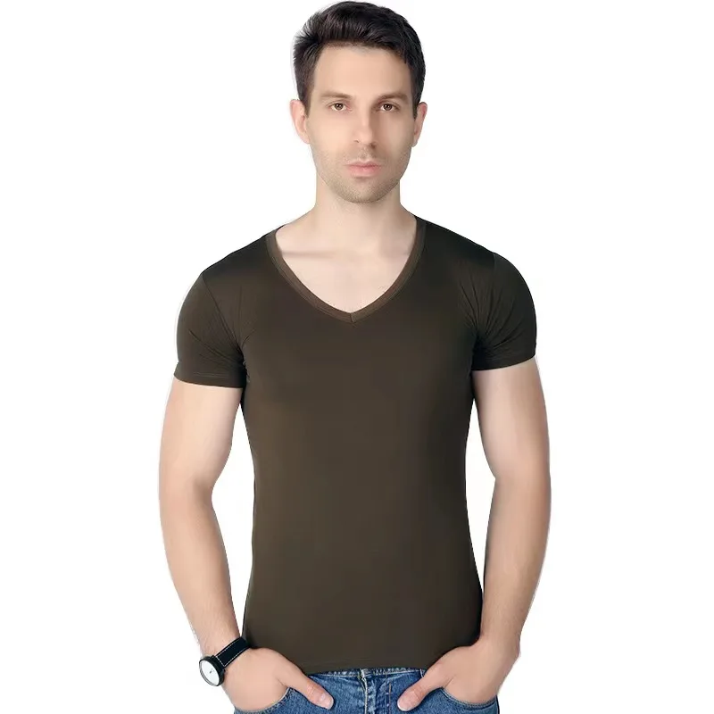 Wholesales High Quality Bamboo Fiber T-shirt Men Large Size T-shirt O neck V neck Short Sleeve