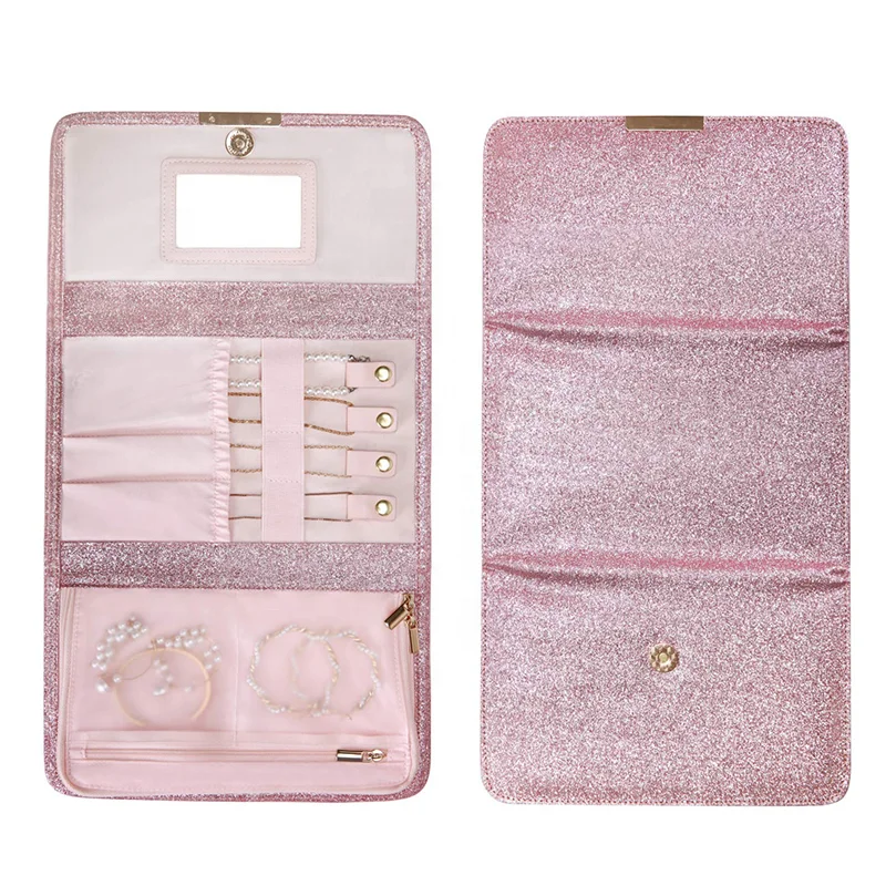 Новый стиль, розовая блестящая дорожная сумка-Органайзер для ювелирных изделий