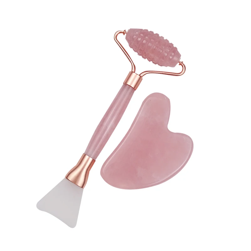 Natural Jade Rose Pink Eye Massager Roller Beauty Device Facial Lifting Tightening Spiked jade roller guasha set