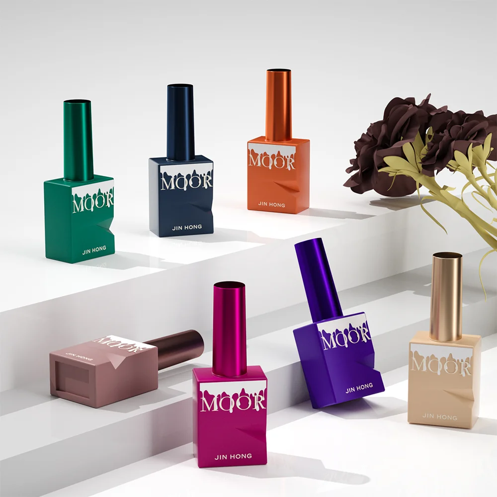 12ml luxury unique square base coat uv gel empty nail polish glass bottle with brush