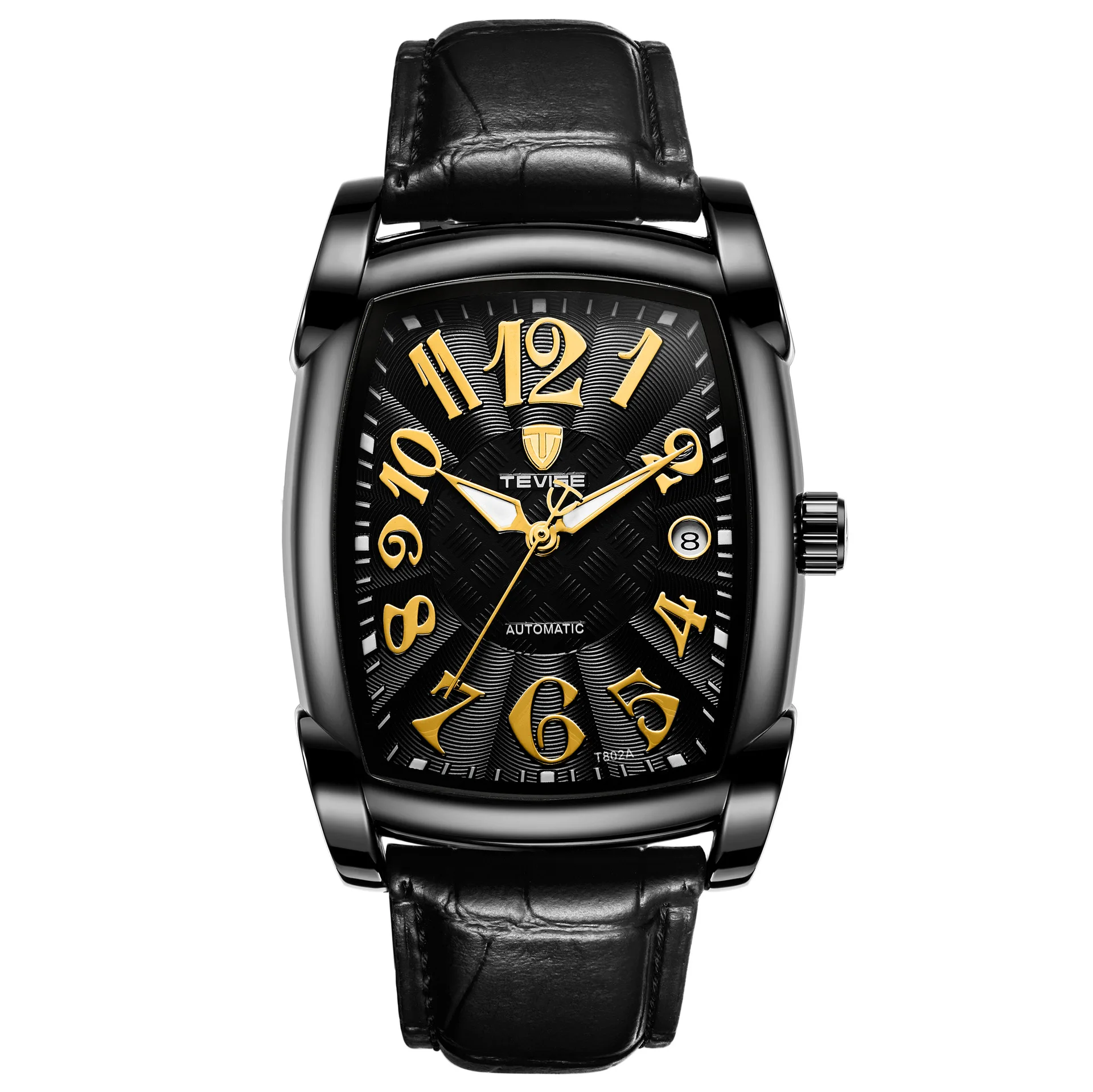 TEVISE Customized Business Square Rectangle Automatic Watch With Leather Sport Wrist Watch Men Mechanical Watch