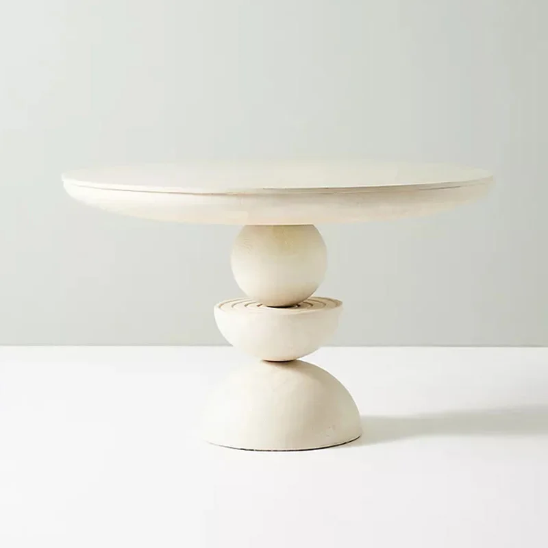 French vintage white solid wood dining table American oak carved round dining table for six people custom dining table