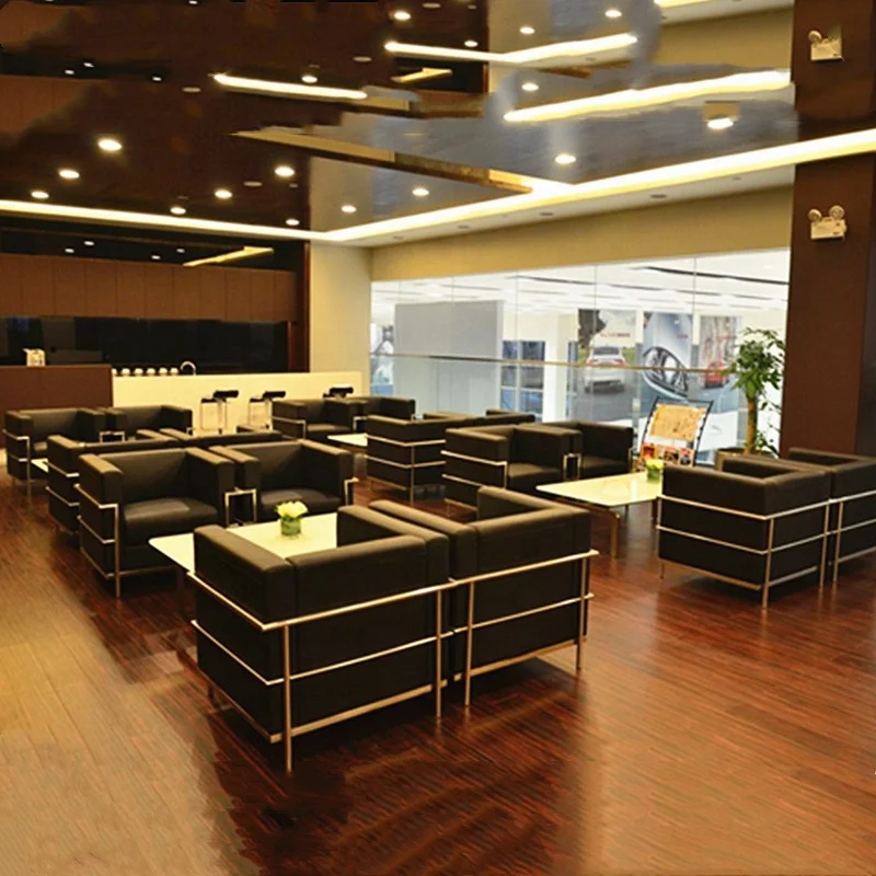 Nordic fashion black leather sofas chair metal steel frame modular sofa dining room cafe furniture modern office sofas chair