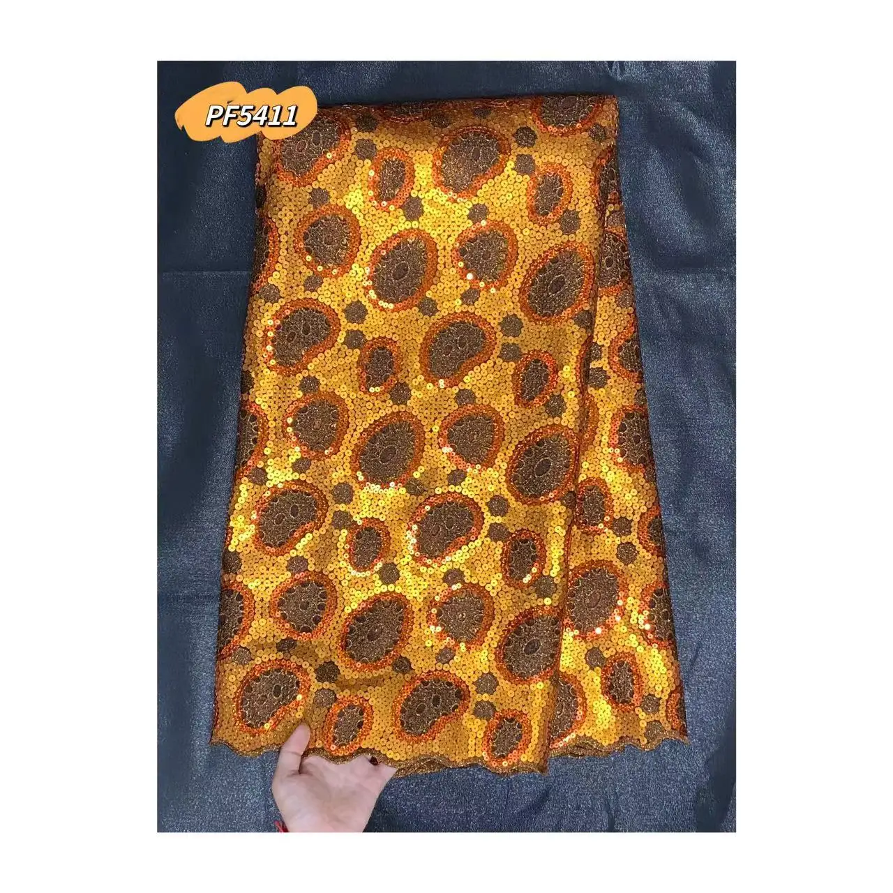 Wholesales women embroidered sequins double organza lace fabric orange swiss french cotton material customized african fabrics