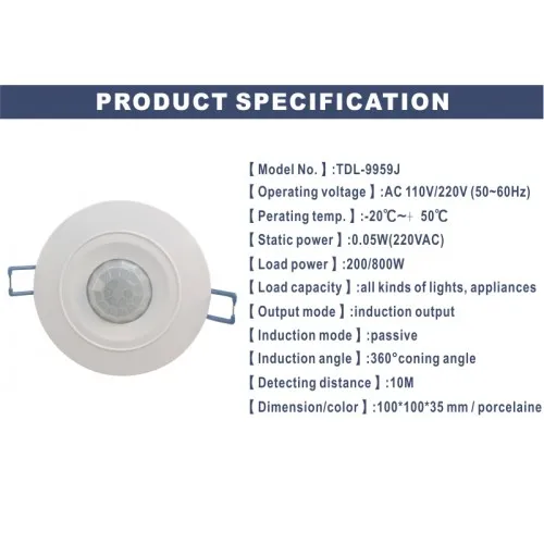 TUODI Factory Price 12V 220V PIR Ceiling Motion Sensor Detector Light Switch Sense 5-7m for Hallway Bathrooms Basements Garages