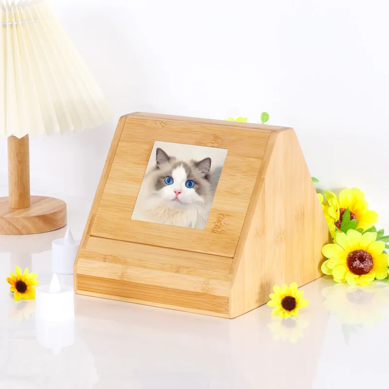 Cat Dog Pet Memorial Gifts Commemorative Box Small Solid Wooden Urn Photo Frame Pet Ashes Box for Pet