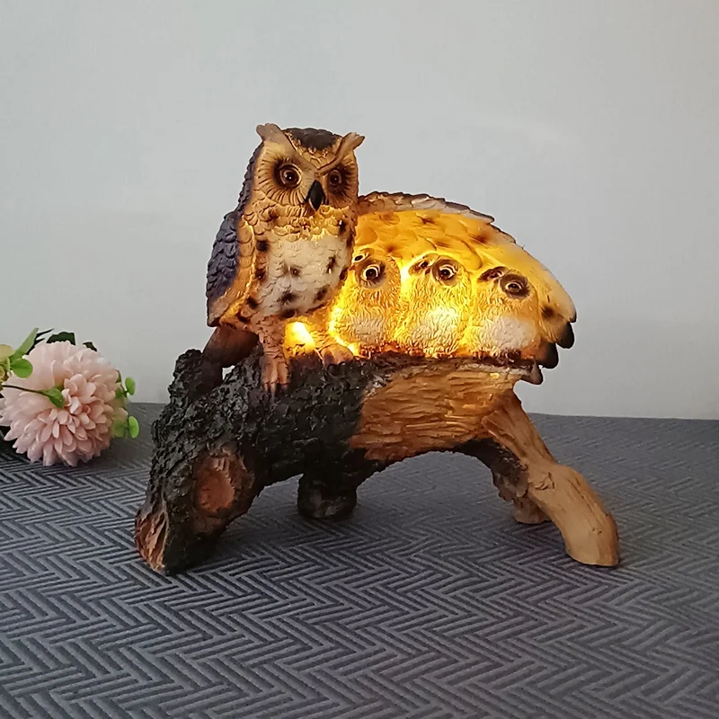 Kids Gift Hot Sale Outdoor Garden Decorative Waterproof Resin Solar Energy Sculpture LED Light Bird Owl Animal Lamp