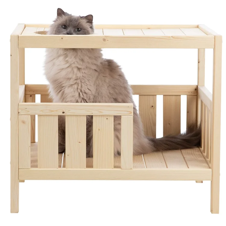 Cat Crate Kennel with Tray and Wire Pet Enclosure Cat House Wooden Cat Cage Playpen Furniture  Home