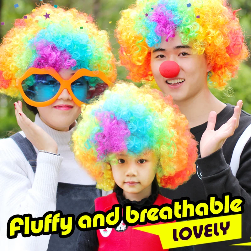 
Funny Wig Color Clown Headgear Children Funny Props Show Hair Funny White Show Green Curly synthetic Hair wigs free glasses 