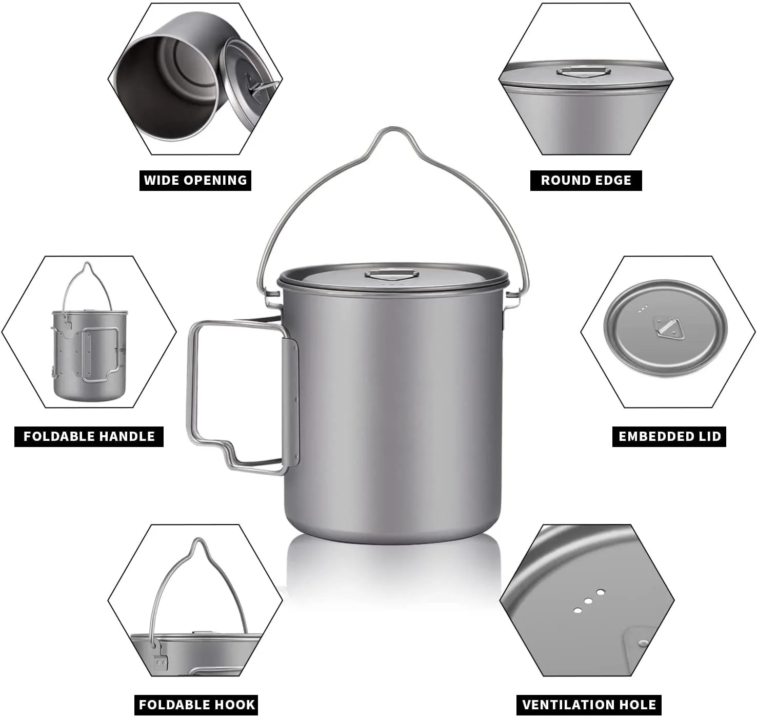 Outdoor Cup Titanium Camping Mug Tableware Hiking Cookware Wild Survival Cooking Equipment Picnic Fold Cup Utensils Lightweight