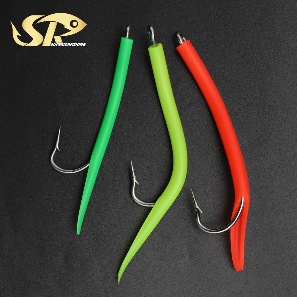 SUPERIORFISHING Eel hook with Rubber Tube 7/0 9/0  Curve Eel Hooks Stainless steel not Easy to Fall Off Fishing hooks 31022-1