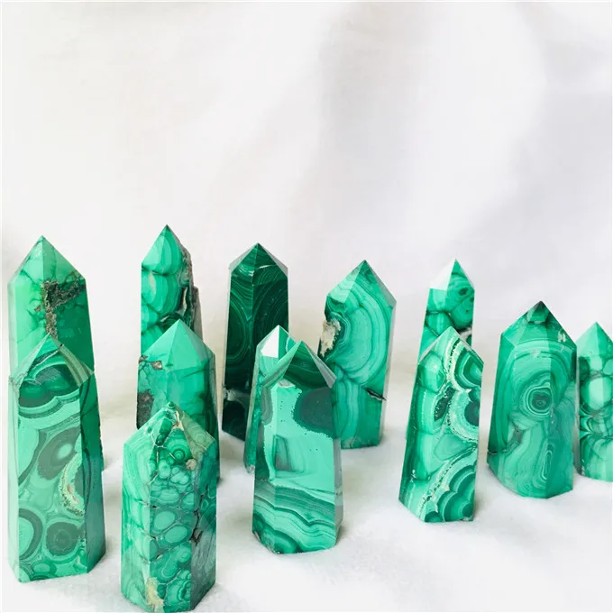 High polished hand carved folk crafts green malachite point healing crystals stones tower for decor