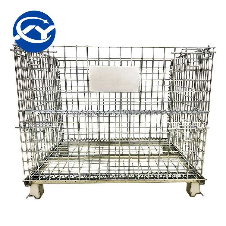 wire mesh cage warehouse stainless steel roll collapsible industrial folding  foldable storage fencing container  with wheels