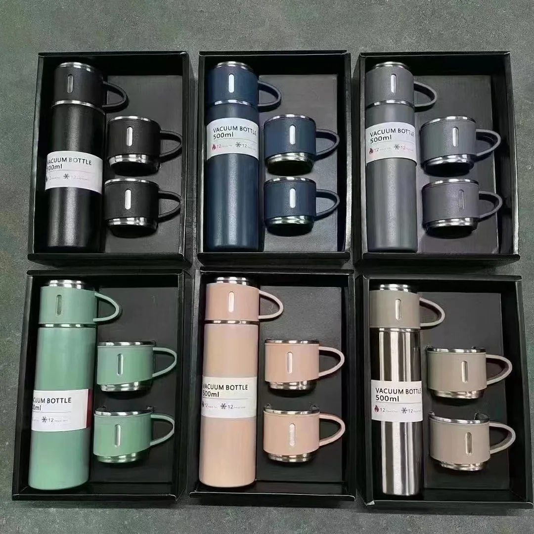 Stainless Steel Water Bottles Wholesale Vaccum Water Bottle Hot Water Bottle And Cups Set Gift Box
