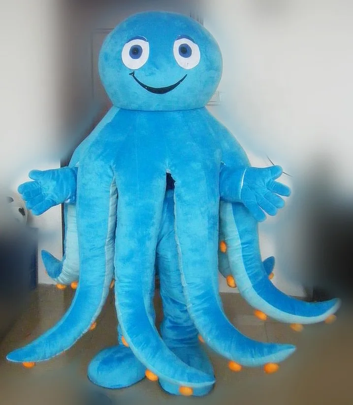 Good visual nice quality soft plush blue octopus mascot costume walking life size adult octopus mascot costume