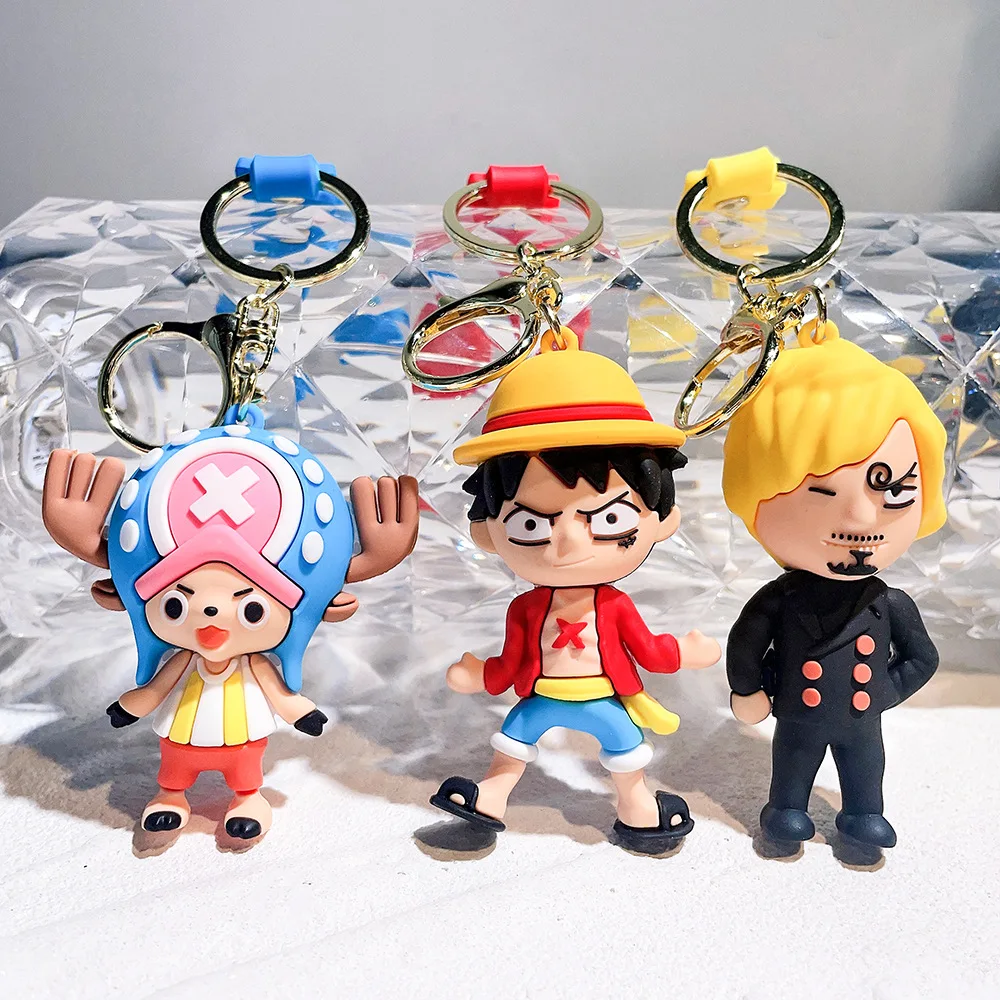 Hot Sale 3D PVC Rubber Luffy Key Chain Cute Cartoon Chopper Key Ring Luffy Pendant Keychain Toys For Backpack Bag Hanging