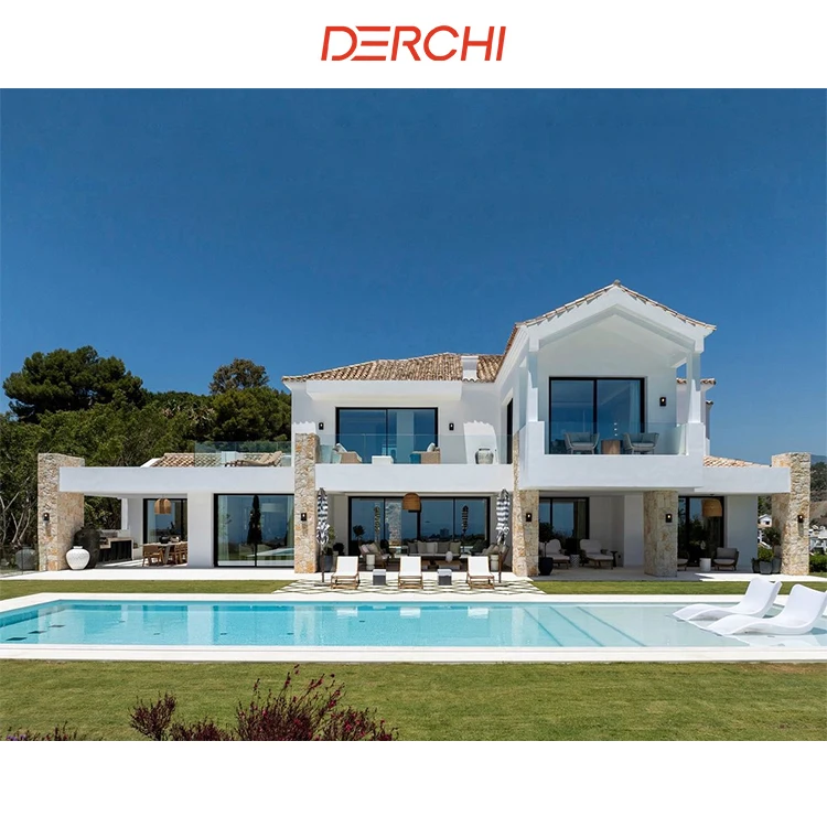 DERCHI Big Vision entrance Door electric narrow frame Slim Frameless Sliding Glass Door