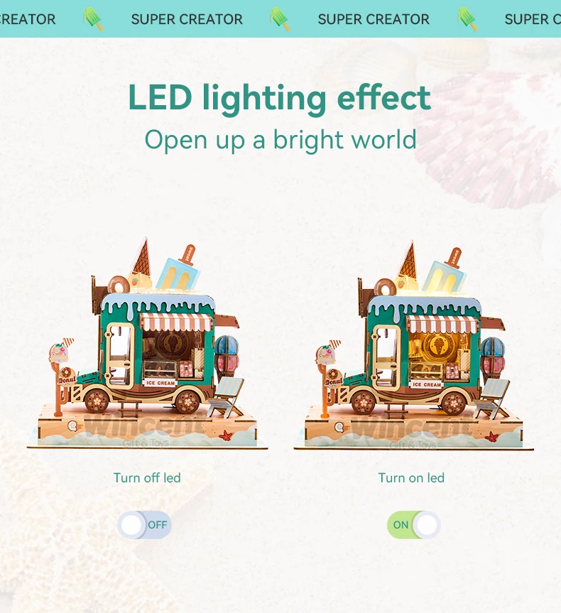 Wincent New Product Assemble Ice cream truck DIY Miniature Doll House wooden puzzle 3d toy miniature diy