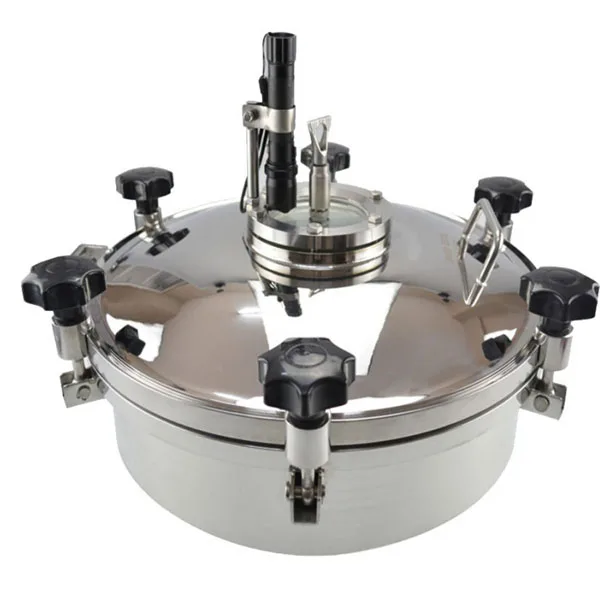 Санитарный люк из нержавеющей стали с смотровым стеклом подсветкой и стеклоочистителем