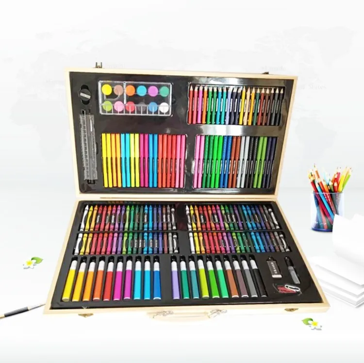 Factory supply wholesale professional 180 pieces art set with wooden box