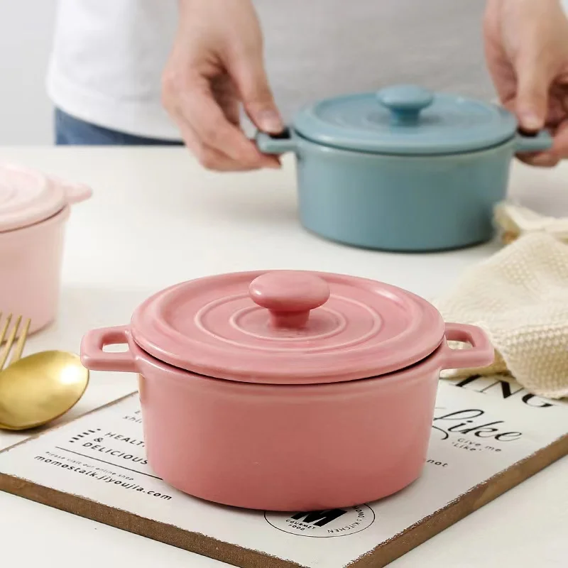 Wholesale low price colorful glazed ceramic stew pot restaurant kitchen casserole with ceramic lid