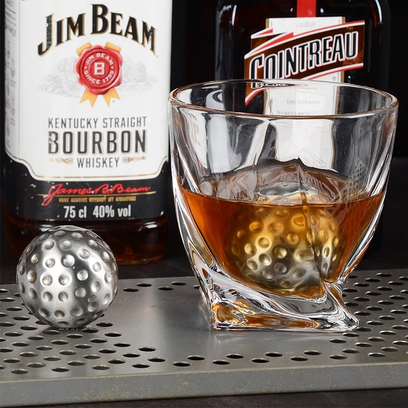 Stainless Steel Chilling Cubes Reusable Ice Cube Golf Ball Ice Stones for Drinks with Ice Tongs for Whiskey Stone