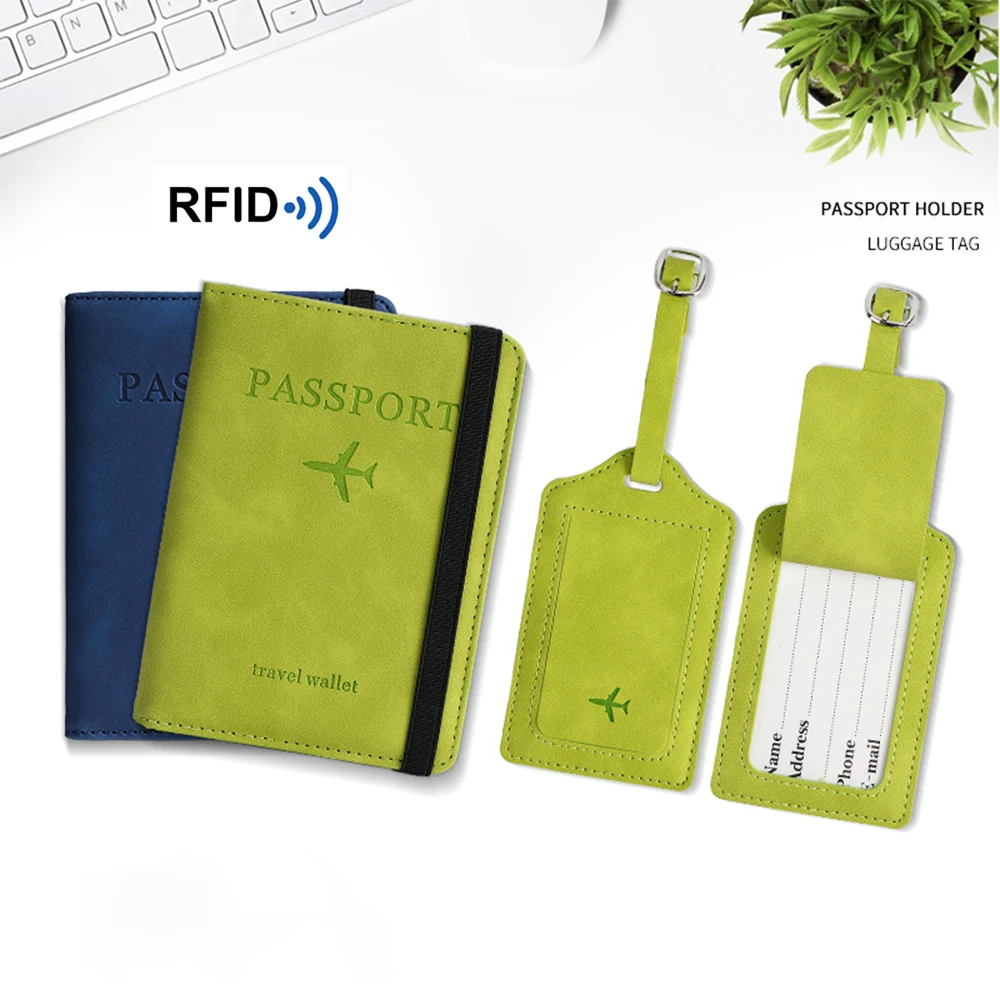High Quality Soft Leather Custom Rifd Blocking Slim Luggage Tag Passport Holder For Travel Set