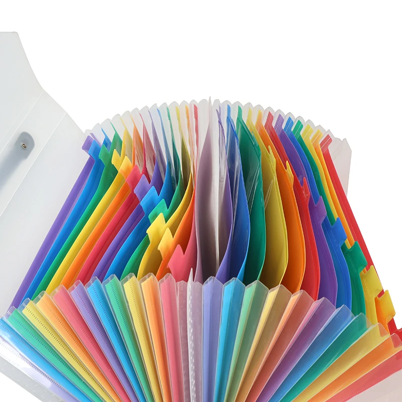 Wholesale High quality Plastic 24 Pocket A4 Size Expanding File Bag with Plastic Handle and Buckle for Office Supplies School