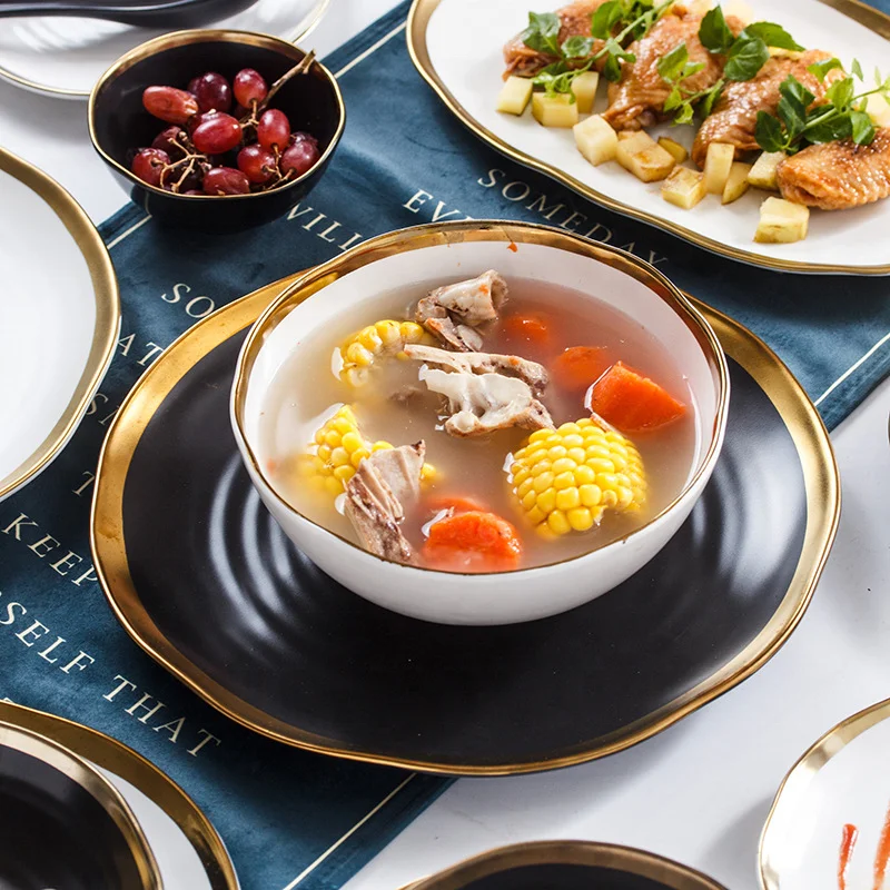 USA Luxury Ukrain Matt Black Cooking Dinnerware Set Ceramic Plate