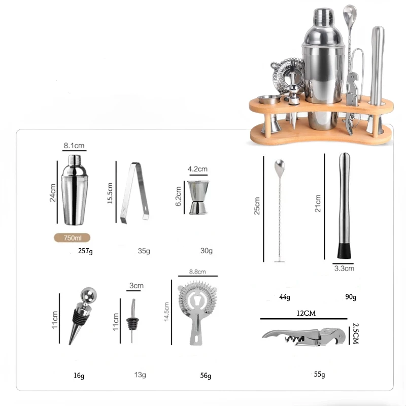 Stainless Steel Bar Tool Set Wholesale Easy To Store Bartender Kit Bar Tools Professional Barware Necessary Bar Tool Set