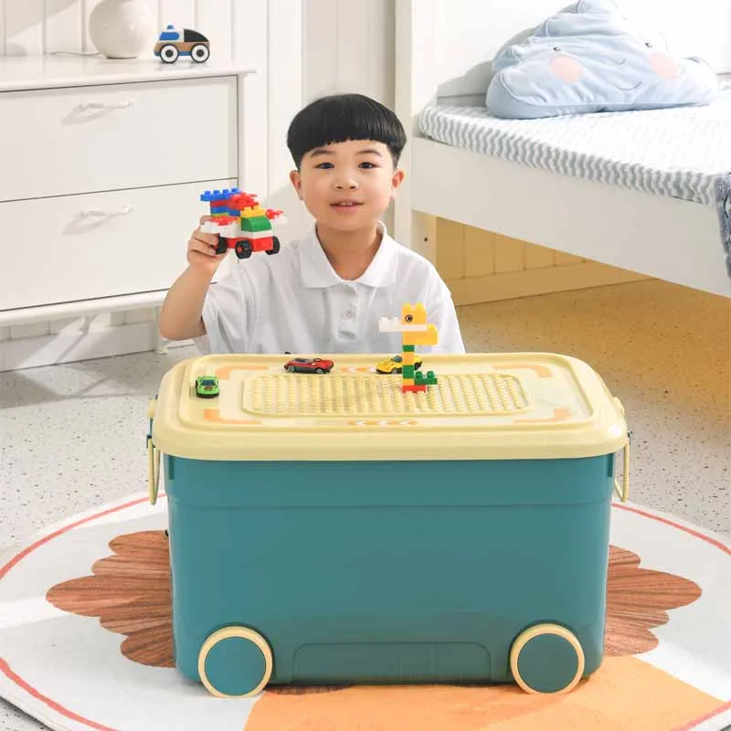 Top Selling Plastic Storage Box for Clothes Toys Snacks Storage Container With Lid  Wheel Building Blocks